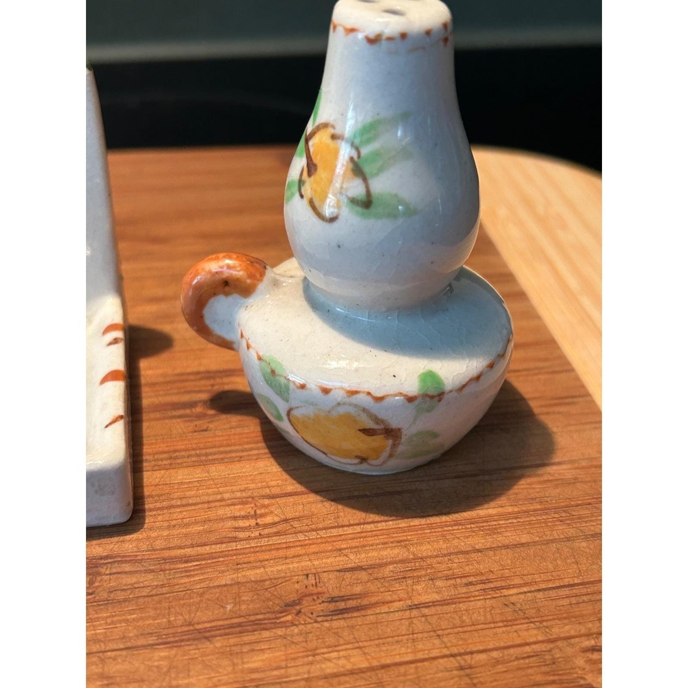 Vintage Ceramic Salt and Pepper Shakers with Wall Mount Shelf Fruit Hand Painted - Picture 7 of 14